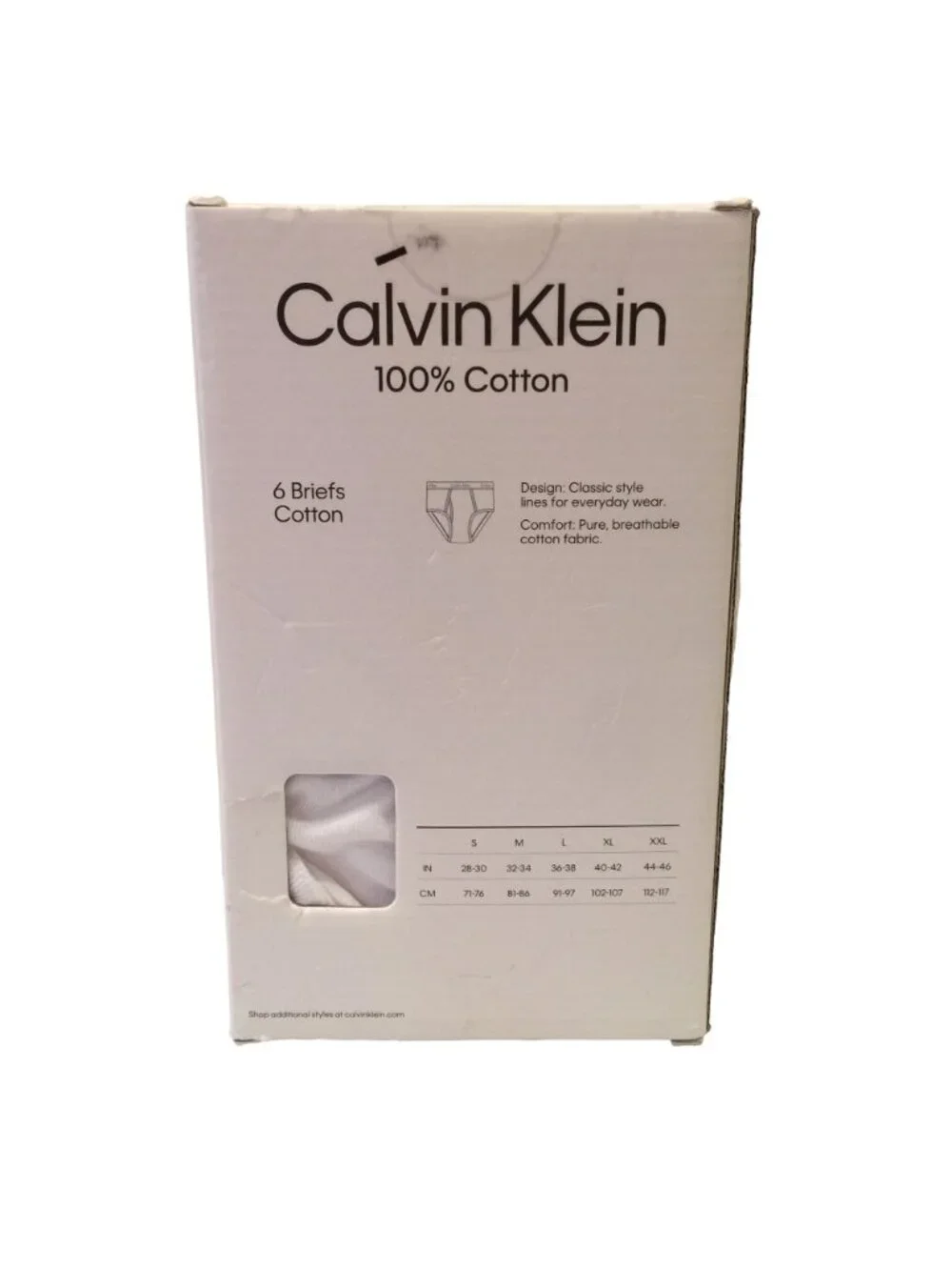 CALVIN KLEIN Classic Fit Men's Briefs Size 2XL White 6 Cotton Briefs